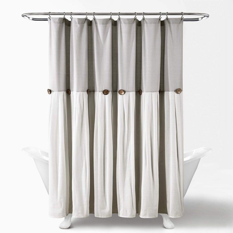 Lush Decor Linen Button Shower Curtain, 72" W x 72" L, Gray & Off White - Gray Shower Curtain Fabric - Bathroom Curtain - Farmhouse Bathroom Decor - Image 2